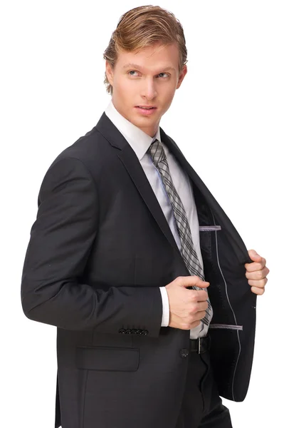 Empresario posando en traje negro — Foto de Stock