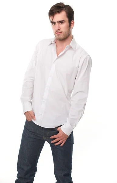 Modelo de moda masculina isolado em branco — Fotografia de Stock