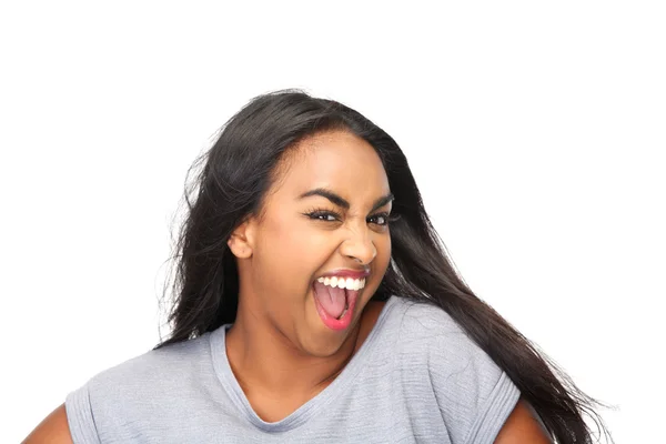 Vacker ung kvinna skrattar — Stockfoto