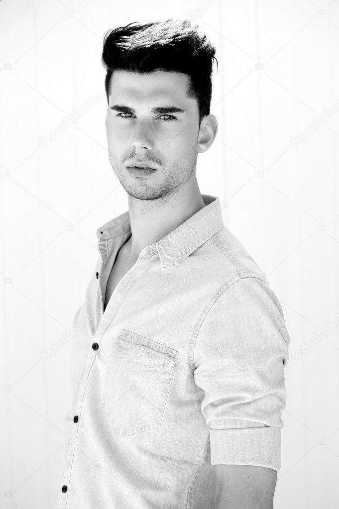 Black and white portrait of an attractive male model