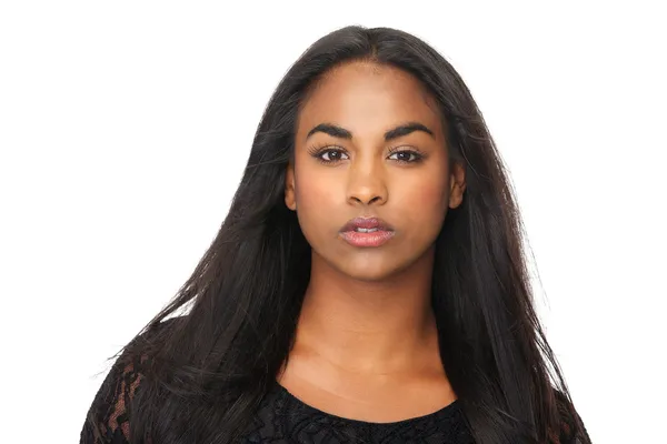 Portrait of young woman with beautiful long black hair — Stock Photo, Image