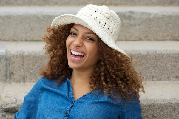 Portrait of a cheerful young lady laughing — Stock Photo, Image