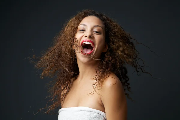 Portrait of a fun young carefree woman laughing — Stock Photo, Image
