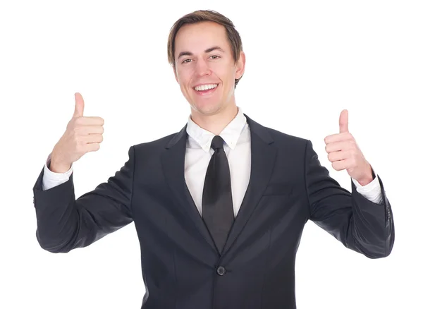 Homem de negócios feliz mostrando polegares para cima — Fotografia de Stock