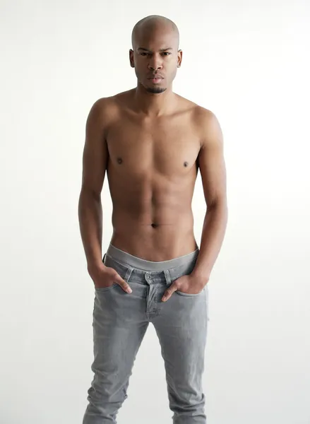 Handsome black male fashion model shirtless — Stock Photo, Image