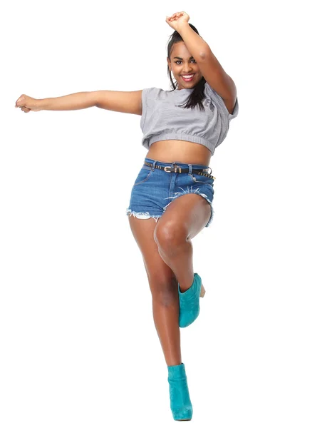 Retrato de una joven alegre en pose de baile —  Fotos de Stock