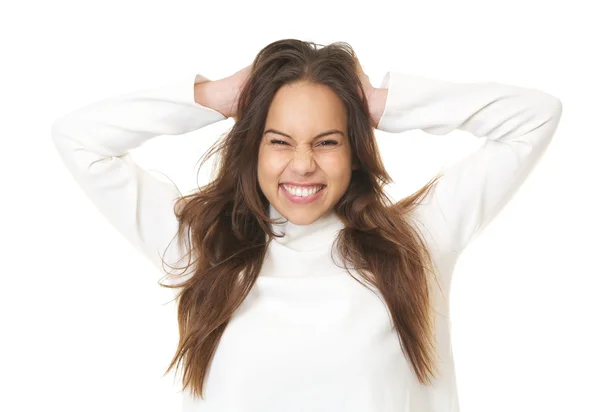 Portret van een jonge vrouw die lacht close-up — Stockfoto