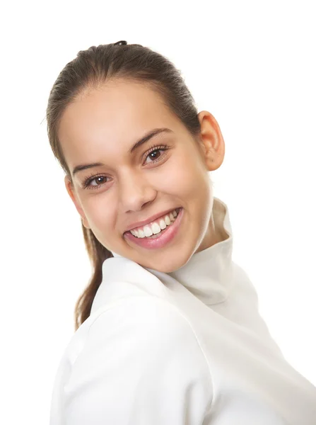 Close up portrait of a cute young woman smiling — Stock Photo, Image