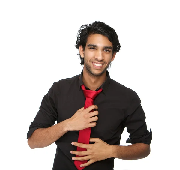 Χαμογελαστός άνθρωπος των επιχειρήσεων εκμετάλλευσης γραβάτα — Φωτογραφία Αρχείου