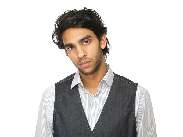 Close up portrait of a young man with serious expression — Stock Photo, Image