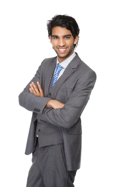 Jovem empresário sorrindo de braços cruzados — Fotografia de Stock