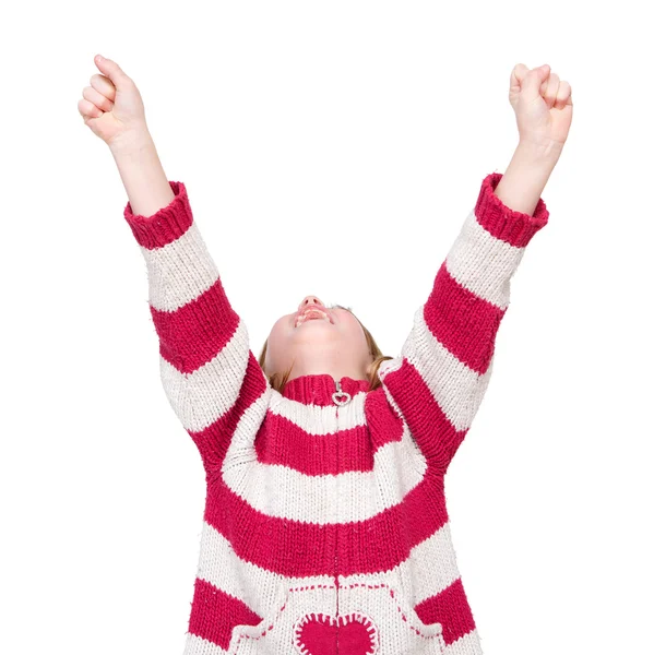 Happy girl with arms raised in success — Stock Photo, Image