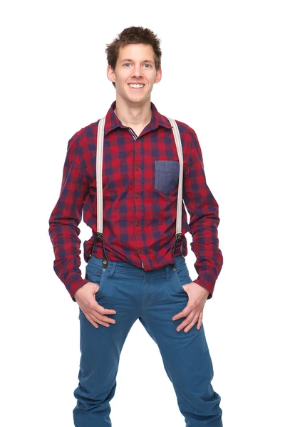 Casual young man with suspenders — Stock Photo, Image