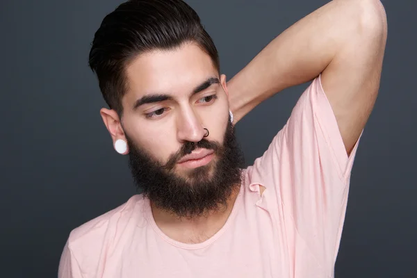 Fashion model with beard and piercing — Stock Photo, Image