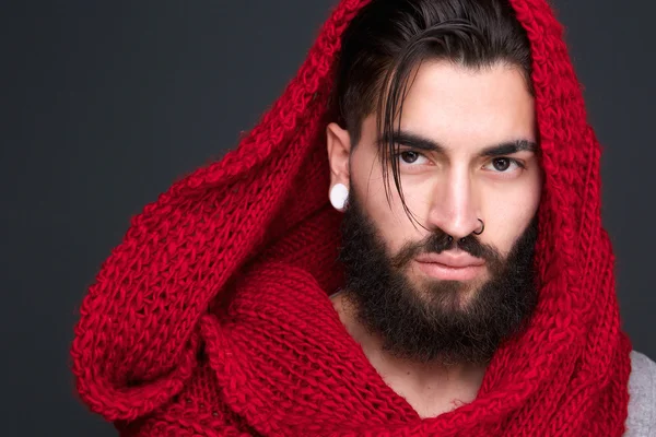 Male fashion model with wool scarf — Stock Photo, Image