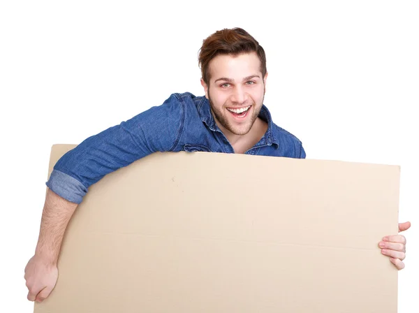 Man carrying blank poster sign — Stock Photo, Image