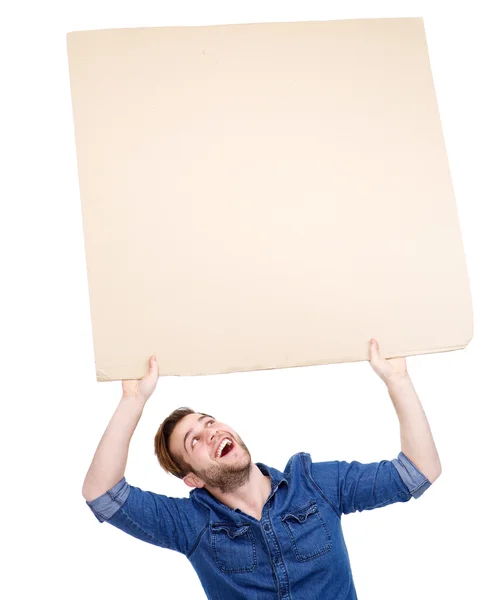 Man holding blank poster sign up — Stock Photo, Image