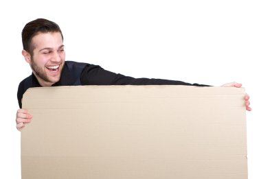 yakışıklı adam tutarak boş poster 