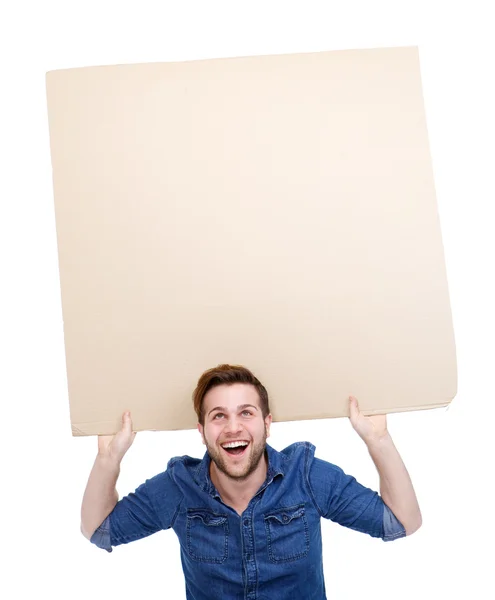 Man holding up blank poster sign — Stock Photo, Image