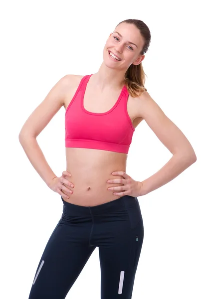 Mulher em roupas de ginástica sorrindo — Fotografia de Stock