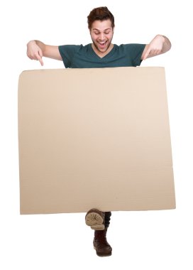 adam boş poster aşağı parmakları işaret