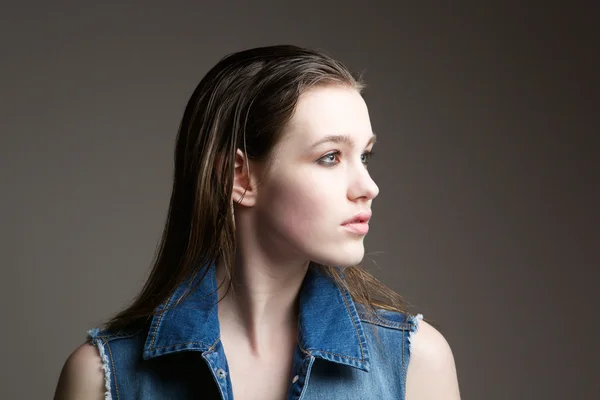 Side view beautiful young woman — Stock Photo, Image