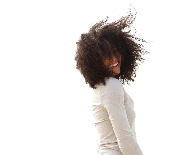 Mulher com cabelo soprando no vento — Fotografia de Stock