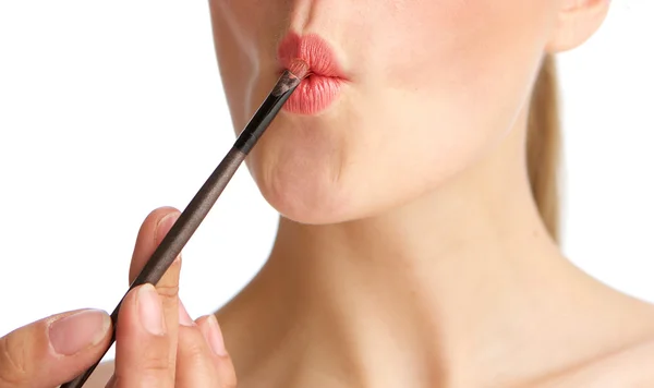 Toepassing op lippen make-up — Stockfoto