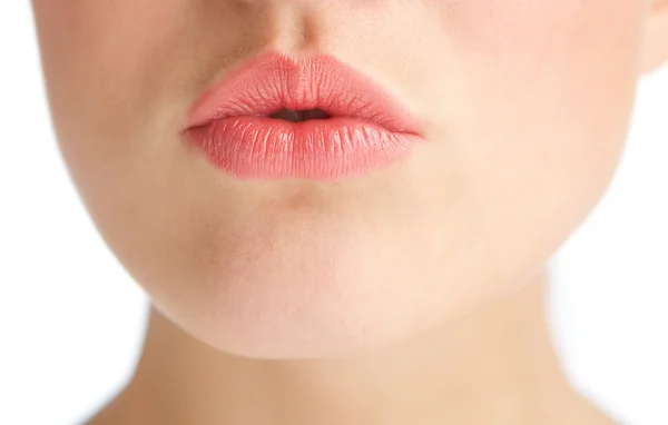 Beautiful young woman with kissing lips — Stock Photo, Image