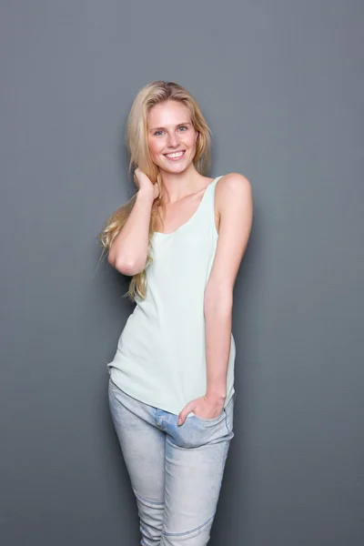 Cute young blond woman smiling — Stock Photo, Image