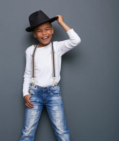 Little boy laughing with hat — Stock Photo, Image