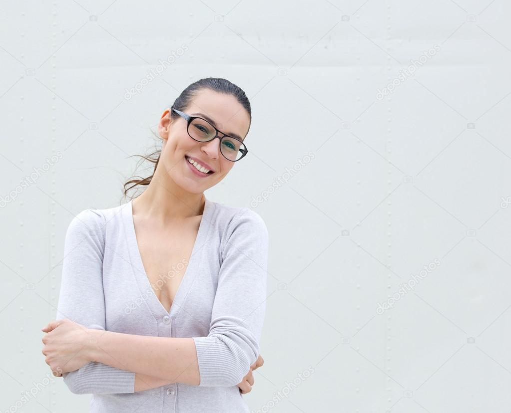 Woman wearing glasses smiling 