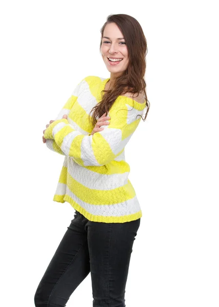 Mujer joven sonriendo con los brazos cruzados — Foto de Stock