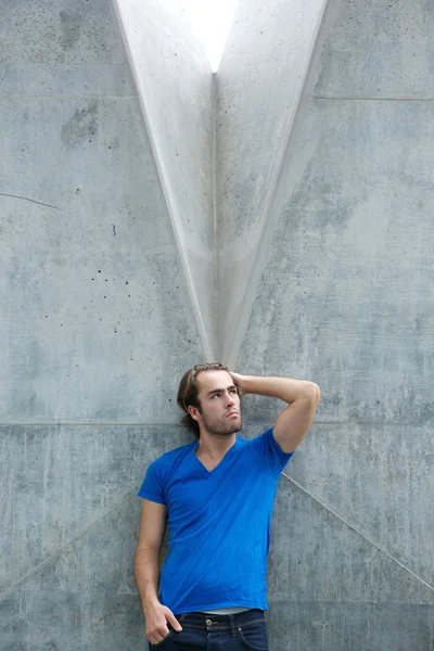 Male fashion model in blue shirt — Stock Photo, Image