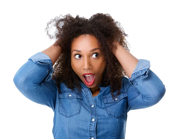 Young woman with scared expression — Stock Photo, Image