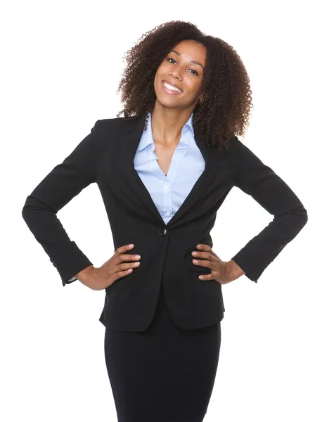 Retrato de una joven mujer de negocios negra sonriendo — Foto de Stock