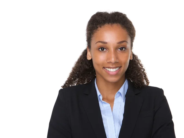Giovane afroamericana donna d'affari sorridente — Foto Stock