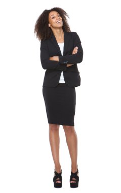 tam uzunlukta gülümseyen iş kadın portresi 