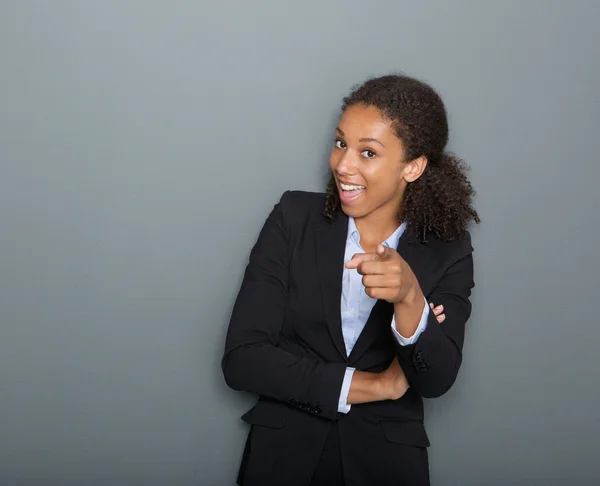 Young business woman pointing finger at you — Stock Photo, Image