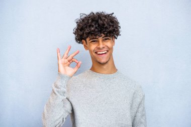 Portrait happy young man with ok hand sign