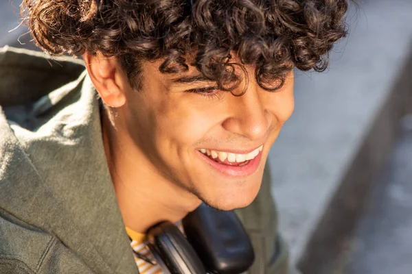 Close Face Portrait Young North African Guy Laughing — Fotografia de Stock