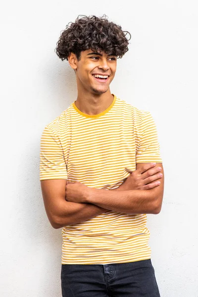 Portrait Smiling Young North African Man Arms Crossed White Background — ストック写真