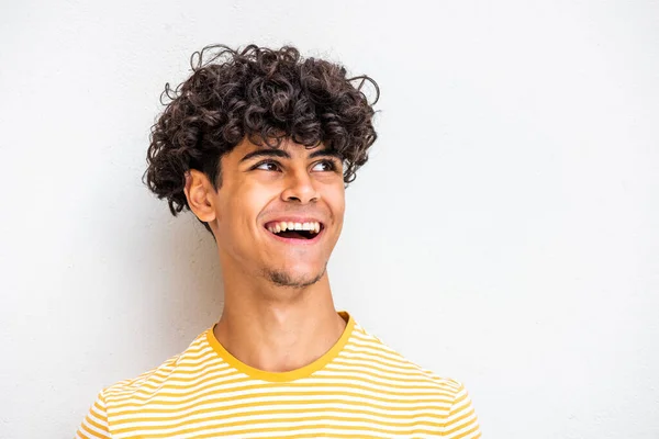 Close Face Portrait Young North African Man Laughing Looking Away – stockfoto