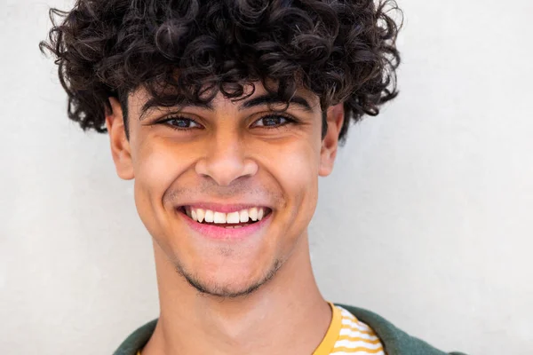 Close Portrait Smiling Young North African Man White Wall — ストック写真