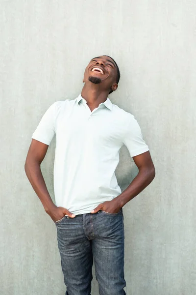 Portrait Cheerful Young African American Laughing Looking — Stock Photo, Image