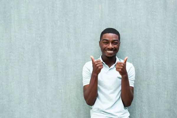 Portrait Smiling Young African American Man Thumbs Hand Sign — Zdjęcie stockowe