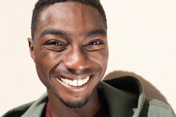 Close Portrait Handsome Young African American Man Smiling White Background — Fotografie, imagine de stoc