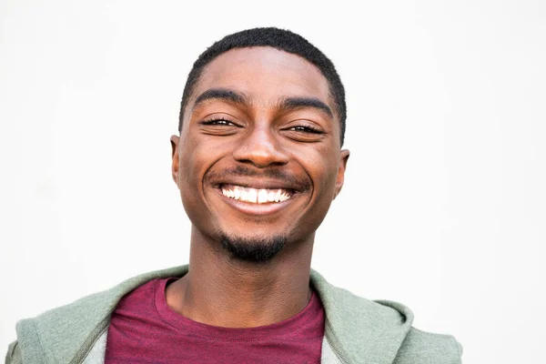 Close Portrait Smiling Young Black Man Background — Stock fotografie