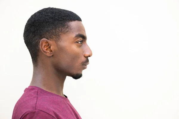 Close Profile Portrait Serious Young African American Man Staring Isolated — Stockfoto