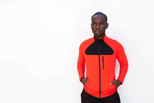 Portret Sportieve Afrikaan Amerikaanse Man Stand Witte Achtergrond — Stockfoto